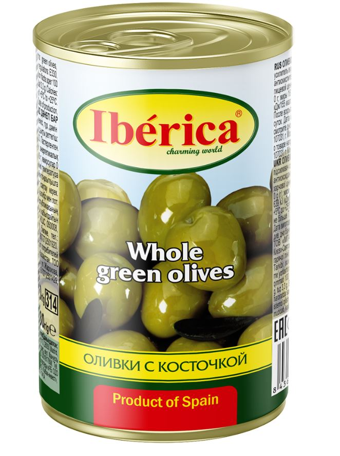 Оливки Iberica зеленые с косточкой в рассоле, 300г