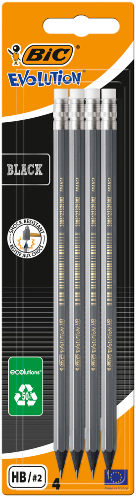 Карандаш чернографитовый BIC Evolution Black c ластиком 4 шт