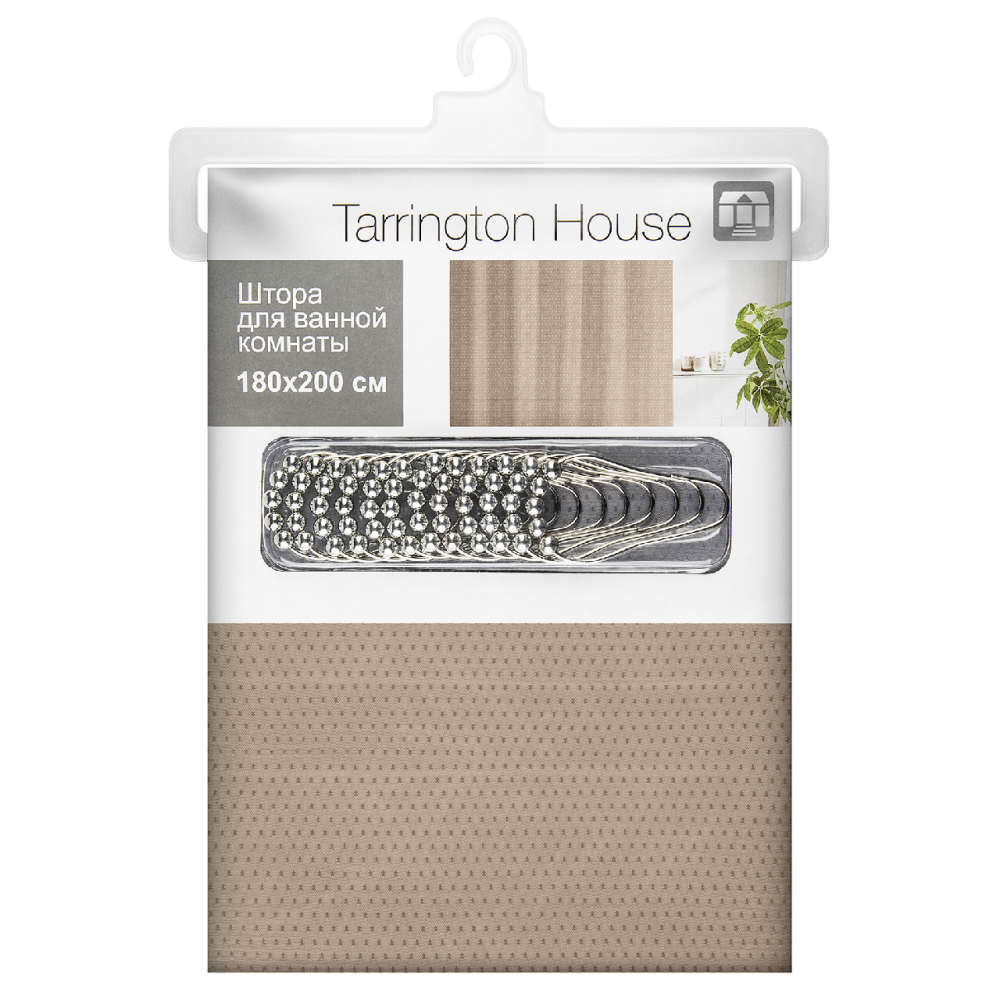 Tarrington House Штора для ванной экрю жаккард хромированные кольца, 180 x 200см
