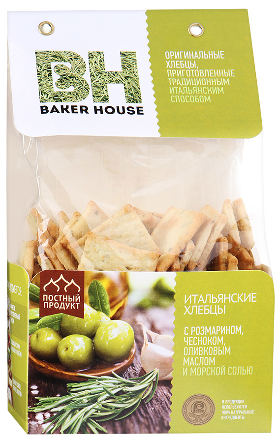 Хлебцы Baker House Итальянские с розмарином чесноком оливковым маслом и морской солью 250г