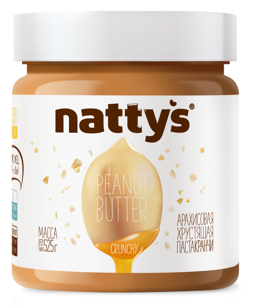 Паста Nattys Crunchy с кусочками арахиса и медом 525 г