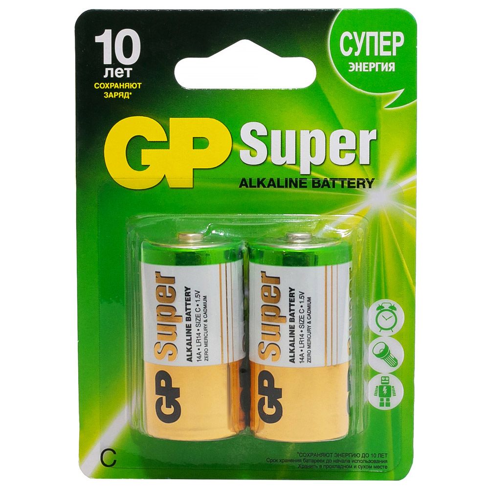 Батарейка алкалиновая Super Alkaline С (LR14) GP 14A-2CR2 20\/160 2 штуки