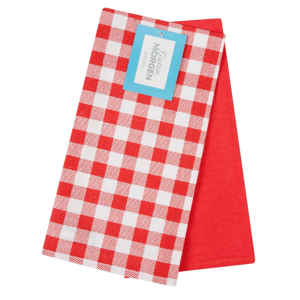 Полотенце кухонное Guten Morgen рогожка красная клетка 45 x 60см, 2шт