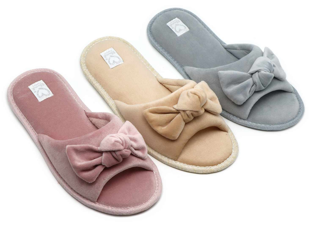 Тапочки женские Lucky Land открытые велюровые с бантом