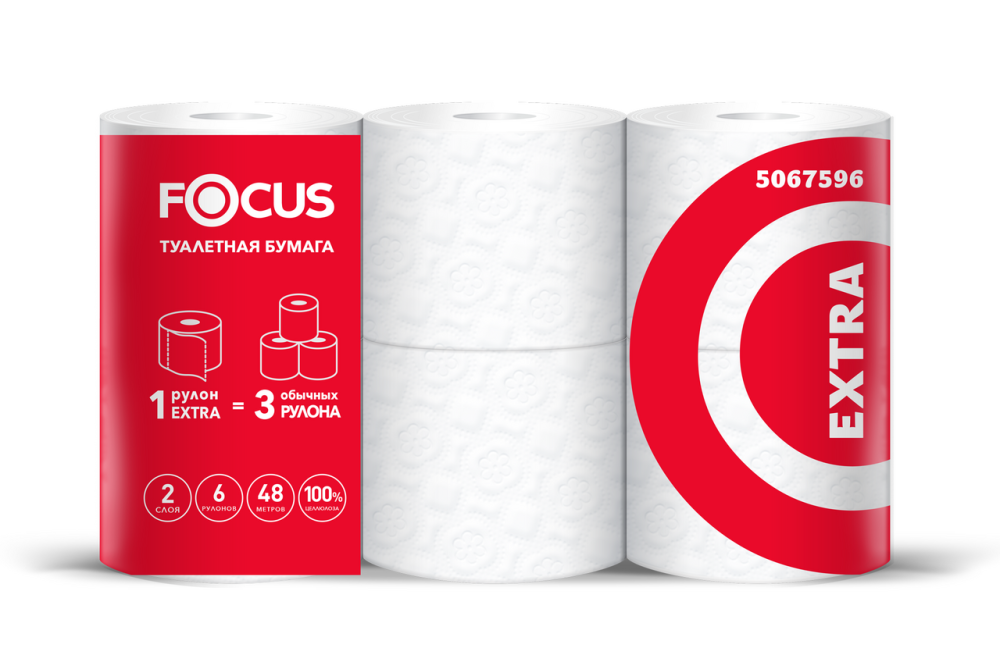 Бумага туалетная FOCUS Extra 2 слоя, 6шт