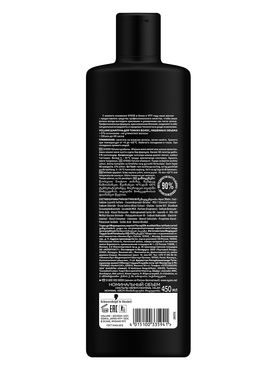 Шампунь Syoss Volume для тонких и лишенных объема волос 450 мл