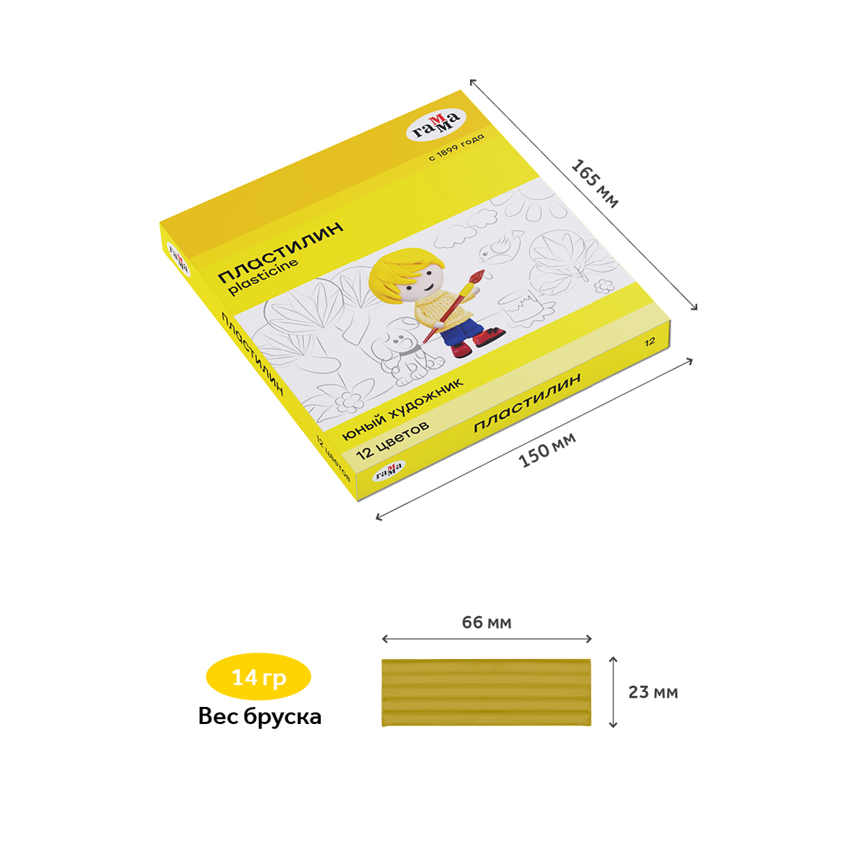 Пластилин Гамма Юный художник 12 цветов, 168г