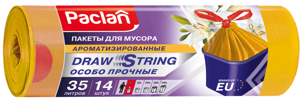 Мешки для мусора Paclan Aroma с тесьмой 35л 14 штук
