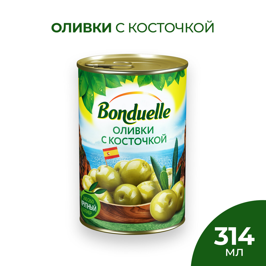 Оливки Bonduelle с косточкой, 300г