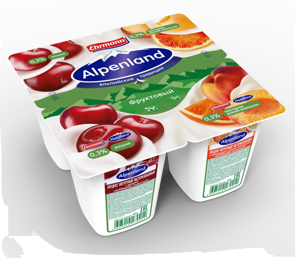 Йогурт Alpenland вишня-нектарин-дикий апельсин 0,3% бзмж 95 г х 4 шт