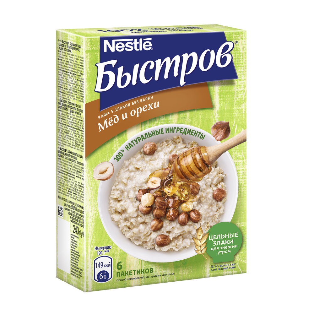 Каша Nestle Быстров Prebio1 моментальная 5 злаков мед орехи 240 г