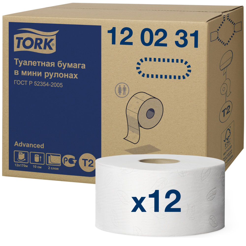 TORK Advanced Бумага туалетная в мини-рулонах (Т2) двухслойная 170м 12рул.