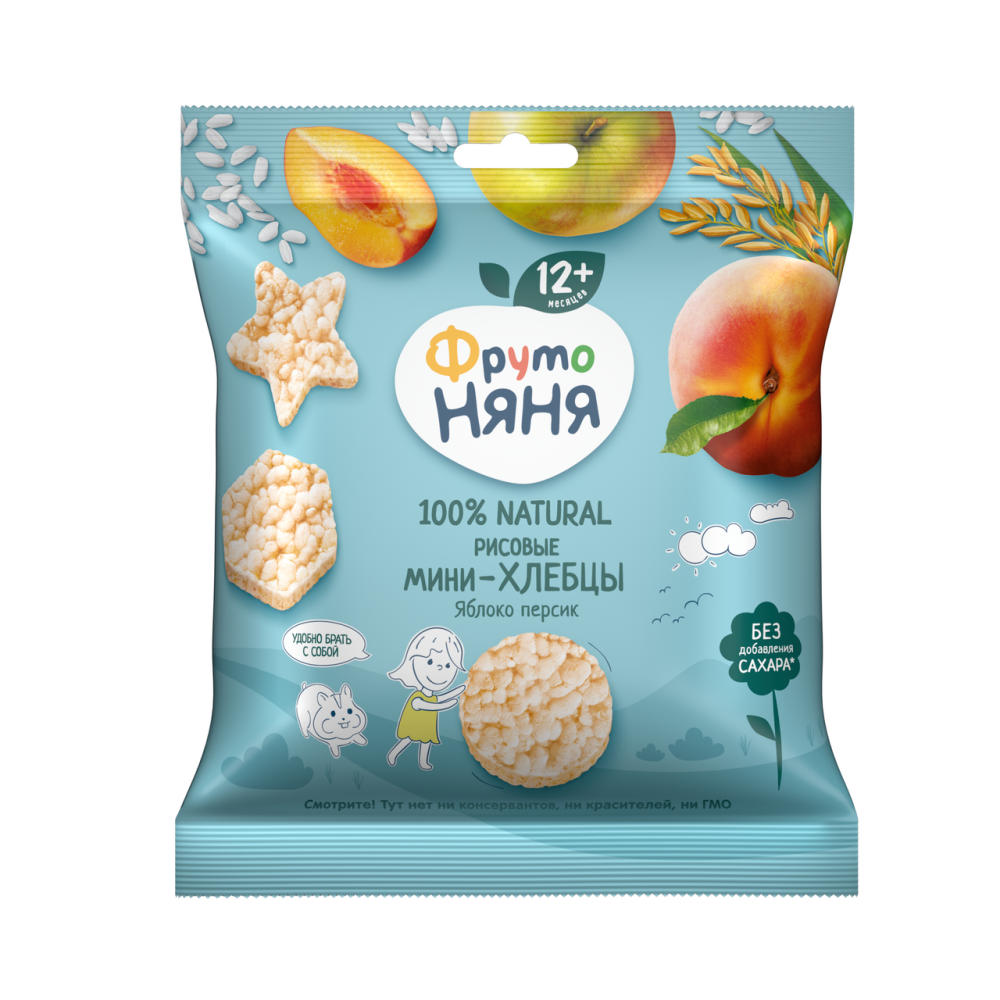 Мини-хлебцы ФрутоНяня рисовые яблоко-персик, 30г