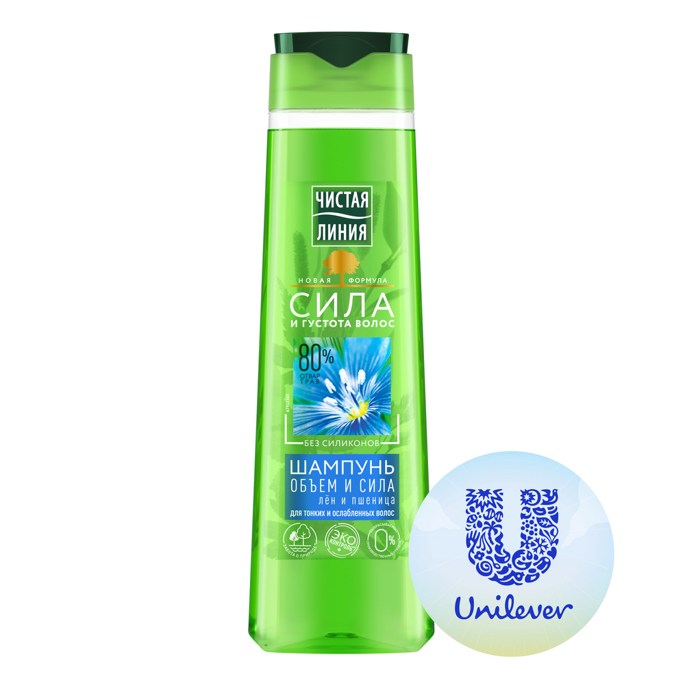 Шампунь Чистая линия объем и сила, пшеница и лен для тонких и ослабленных волос 400мл