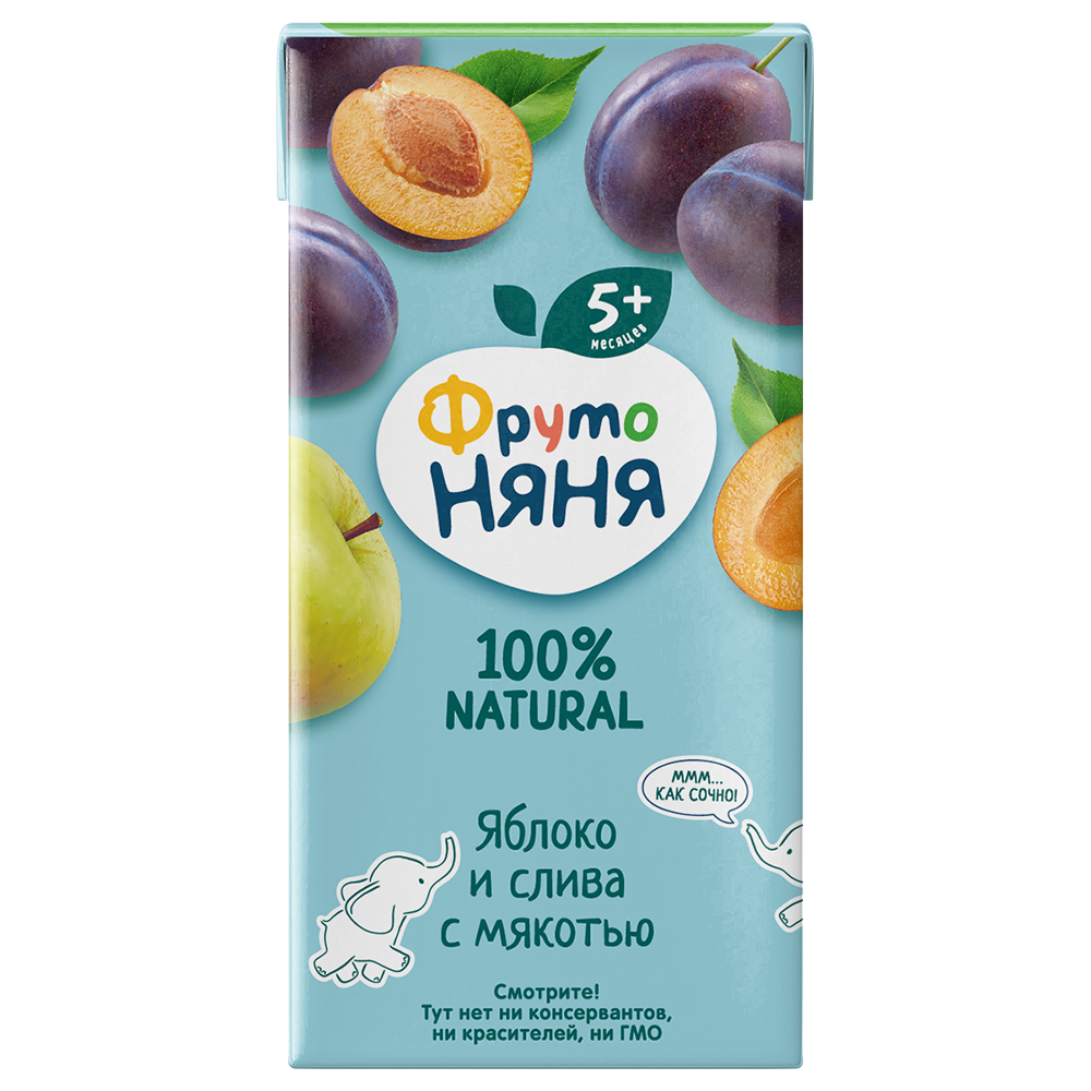 Нектар ФрутоНяня яблоко-слива с мякотью с сахаром с 5 месяцев, 0,2л