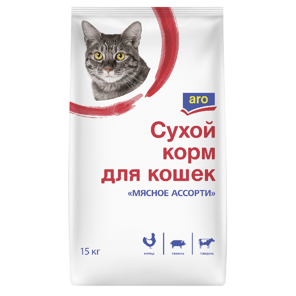 aro Корм для кошек мясное ассорти, 15кг