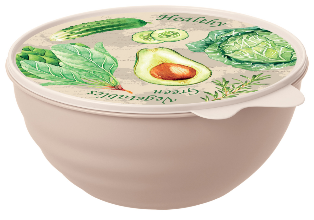 Миска Бытпласт с декором Wave с крышкой 2,8 л в ассортименте