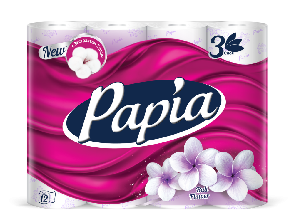 Бумага туалетная Papia Балийский цветок 3-слойная 12 рулонов