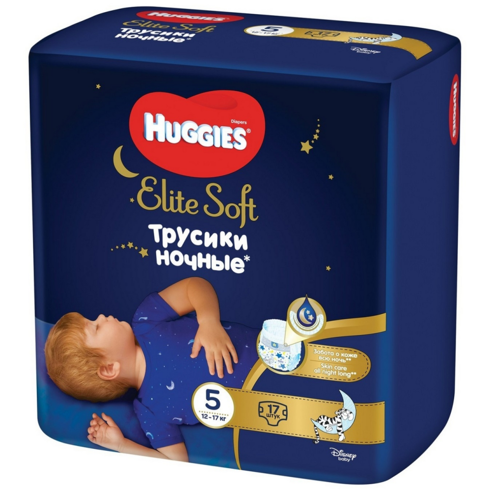 Подгузники-трусики Huggies Elite Soft ночные 5 (12-17 кг, 17 штук)