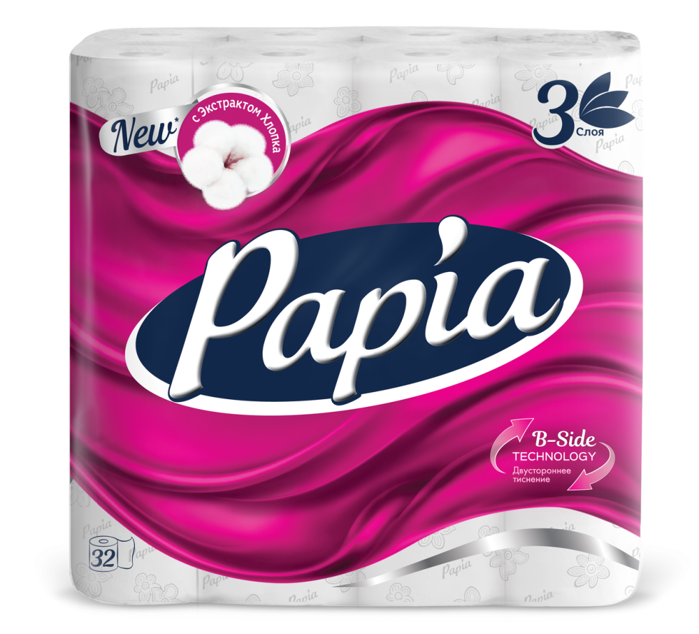 Туалетная бумага Papia белая трехслойная 32 шт