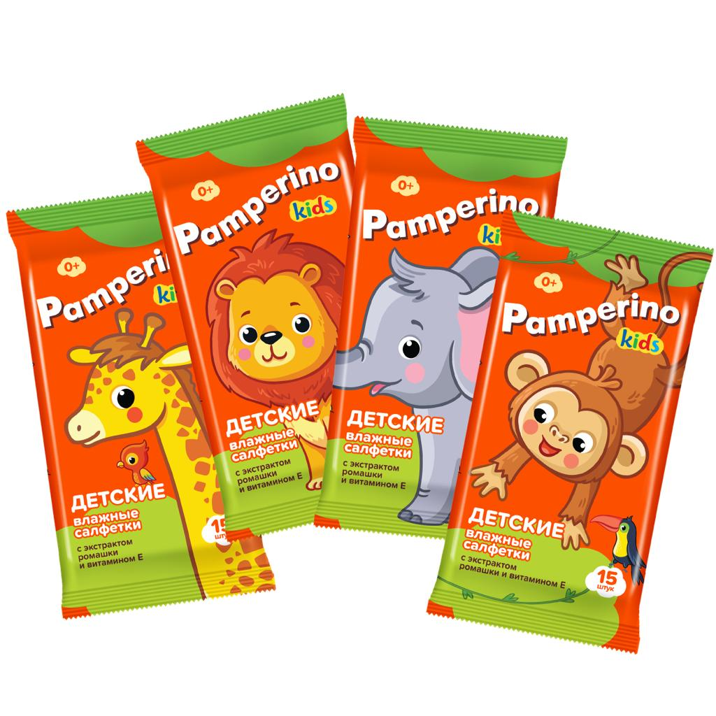 Салфетки влажные Pamperino Kids детские ромашка-витамин Е, 15шт