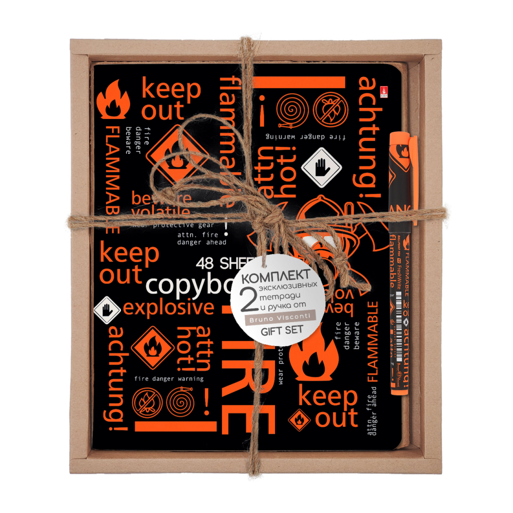 Набор Альт Attention.Огонь 2 тетради в клетку + ручка в подарочной упаковке, 48л