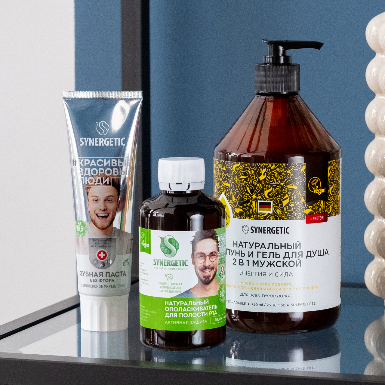 Гель для душа и шампунь Synergetic Энергия и сила для мужчин натуральный 2в1, 750мл