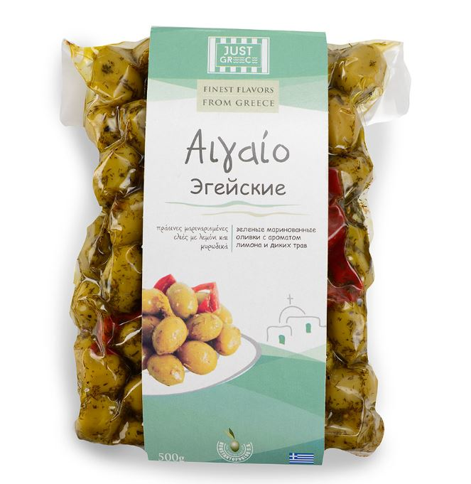 Оливки Just Greece Эгейские с ароматом лимона и диких трав