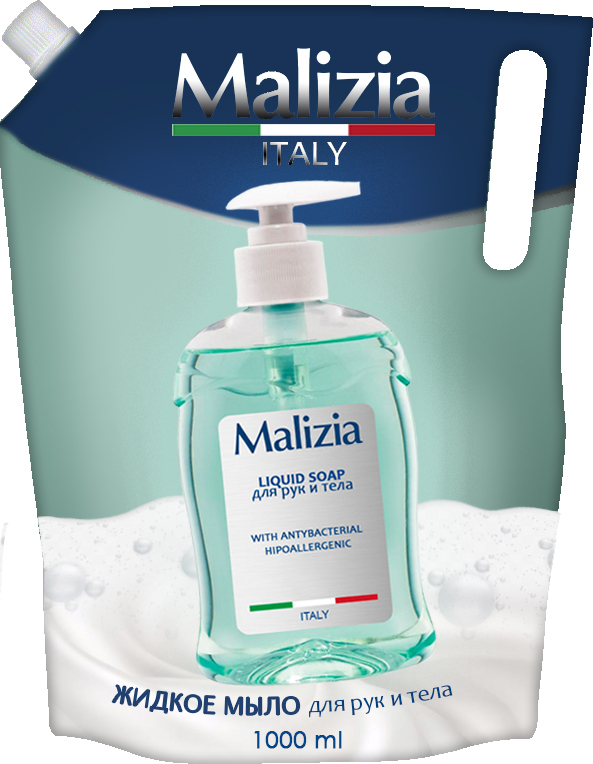 Мыло жидкое Malizia для рук и тела антибактериальное гипоаллергенное, 1л
