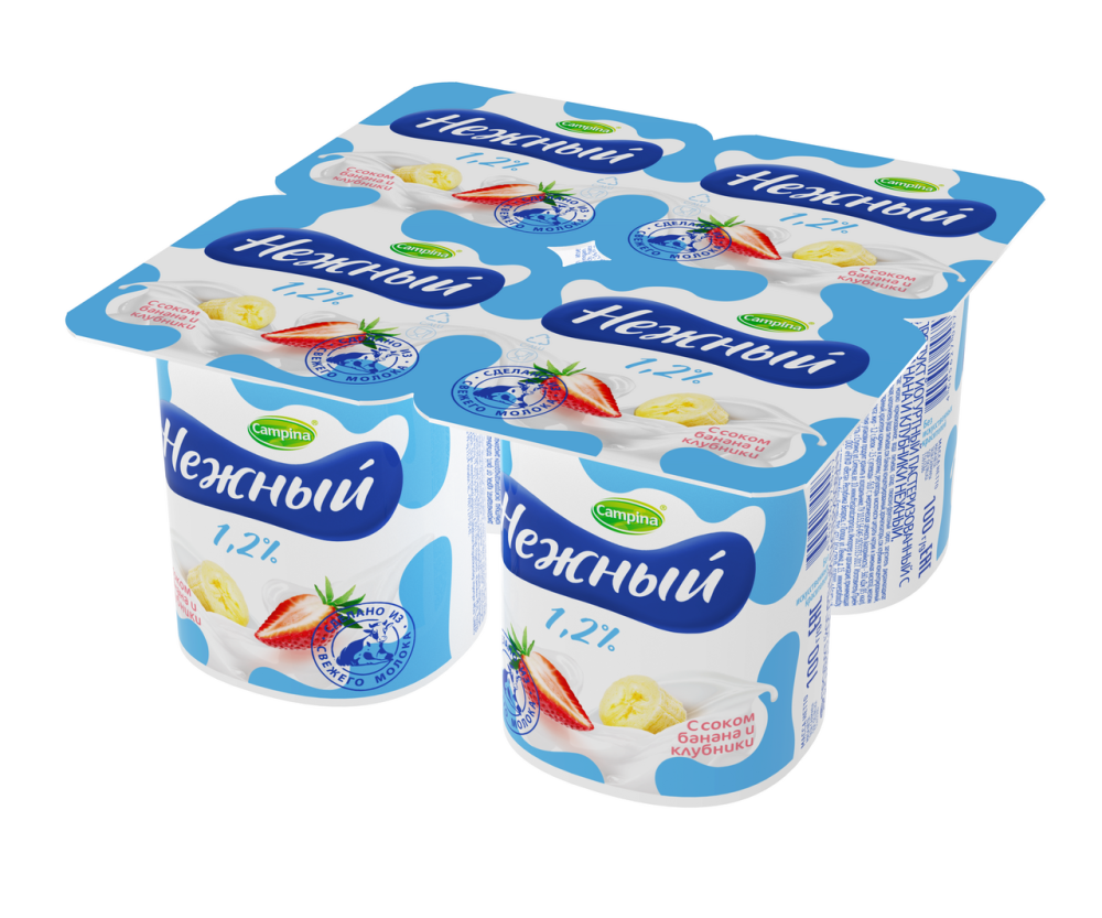 Йогуртный продукт Нежный с соком банана и клубники 1,2% бзмж 100 г